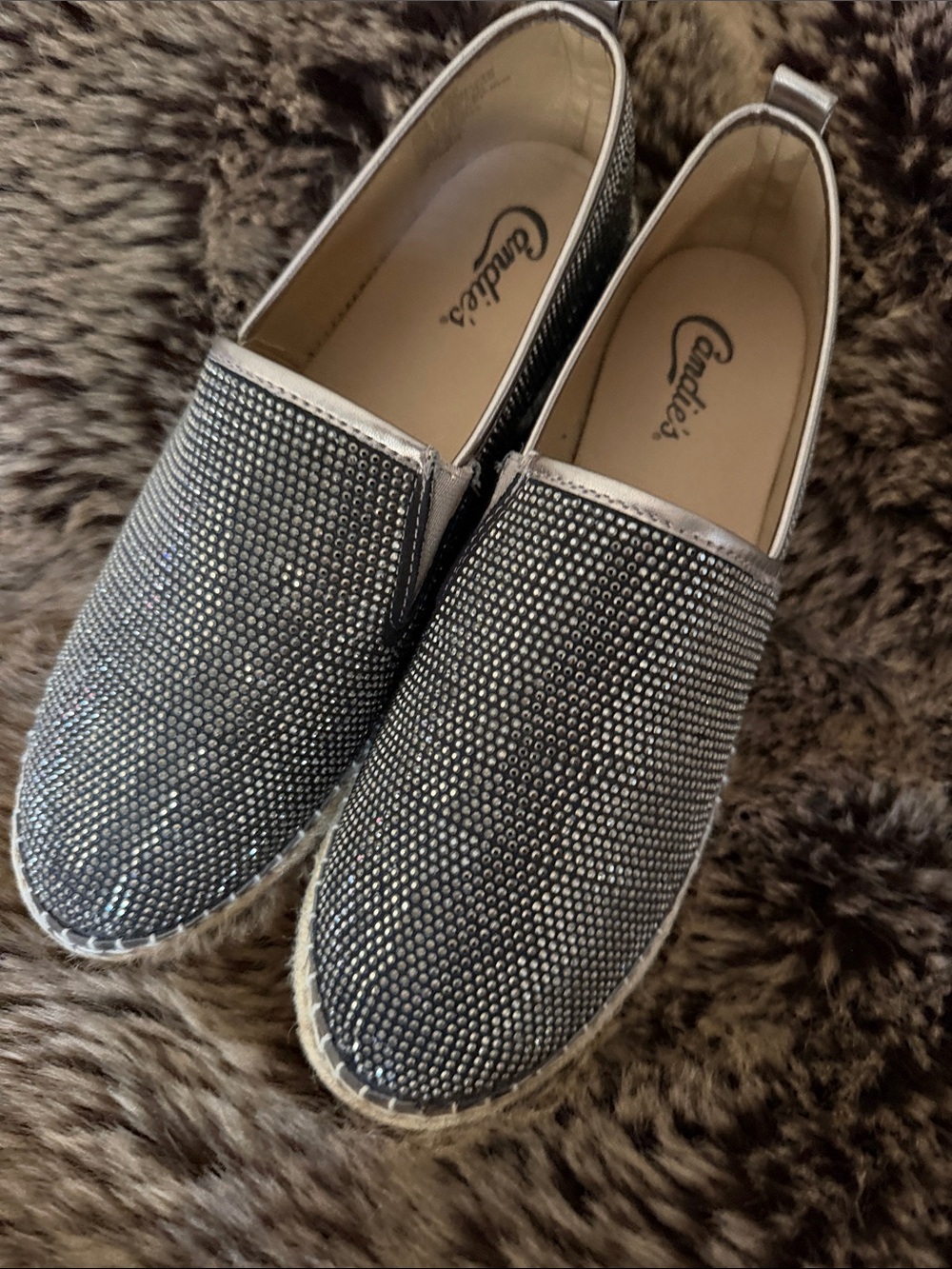 Candie's Silver Crystal Slip-On Espadrilles